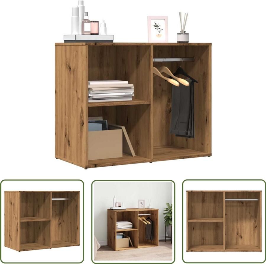 The Living Store Kledingkast 80x40x65 cm bewerkt hout artisanaal eikenkleur Kledingkast Opbergkast Houten Kast Dressoir Vintage Kast