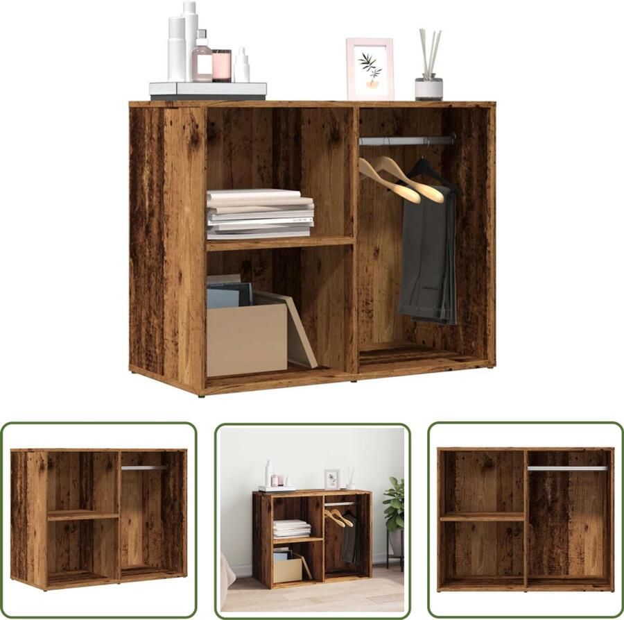 The Living Store Kledingkast 80x40x65 cm bewerkt hout oud houtkleurig Kledingkast Opbergkast Houten Kast Vintage Kast Badkamerkast