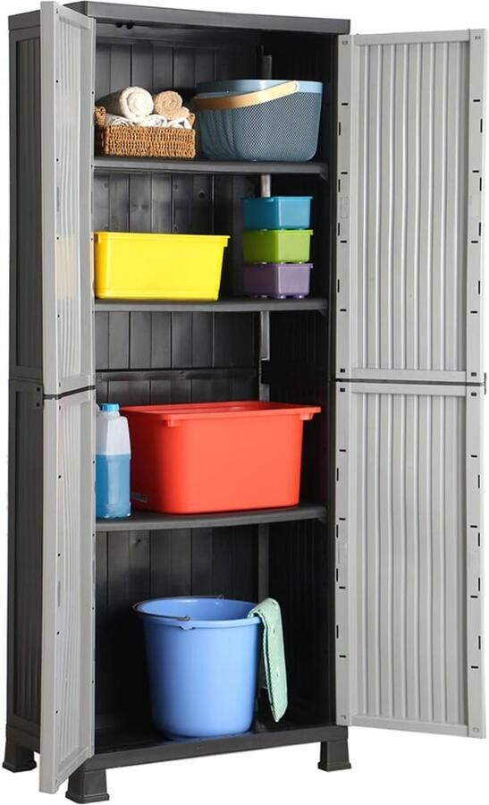 VidaXL Opbergkast Kunststof Grijs 68x39x171 5 cm Opslagkast Bergruimte Grijze Kast Plastic Kast Kunststof Kast Compacte Kast Wandkast