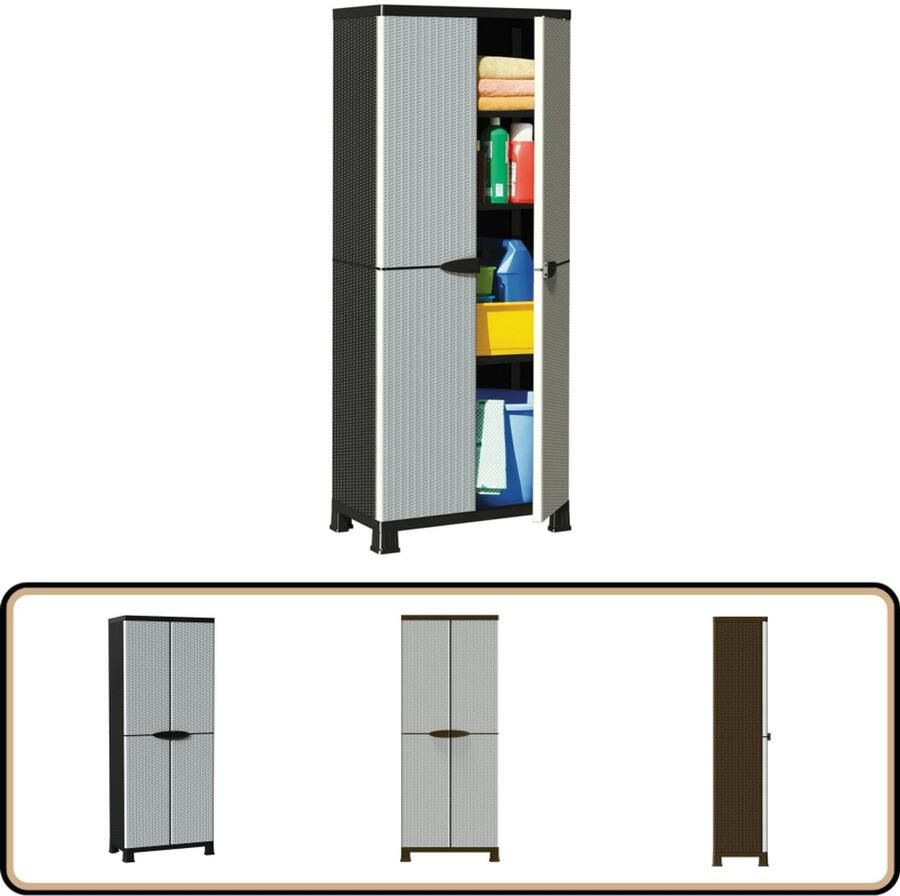 The Living Store Opbergkast grijs kunststof 68 x 39 x 171.5 cm verstelbare schappen Opslagkast Grijze Kast Plastic Kast Kunststof Kast Bergruimte - Foto 2