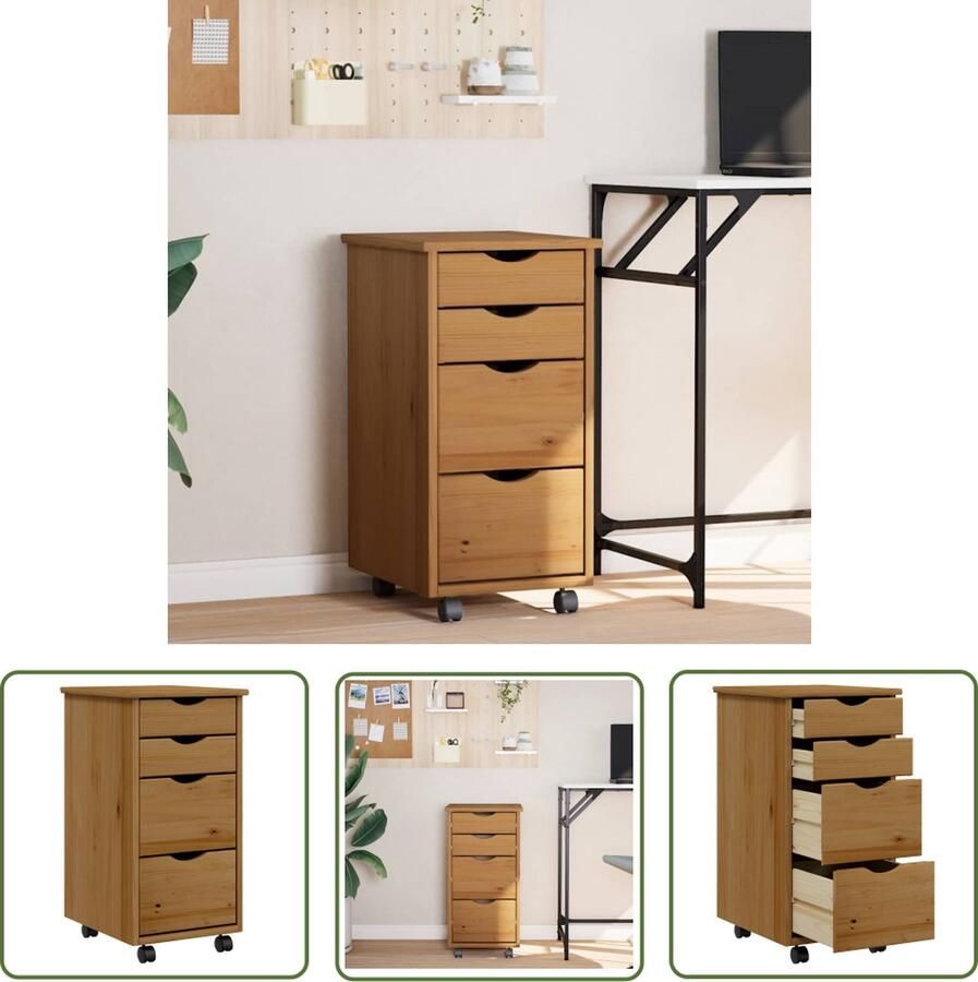 The Living Store Ladekast MOSS verrijdbaar massief grenenhout honingbruin Lade Kast Opbergkast Buro Accessoires Grenenhout Meubels Honey Brown Furniture - Foto 2