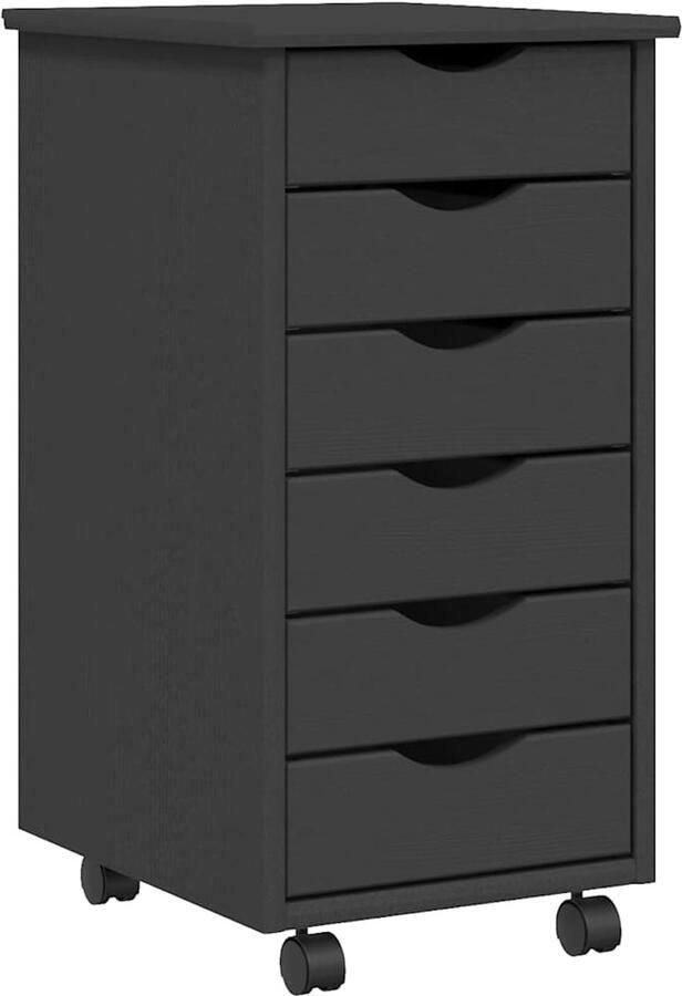 The Living Store MOSS Ladekast 34x39x65.5 cm Verrijdbaar Grijs Massief grenenhout Ladekast Opbergkast Grenoble Meubilair Houten Kasten Robuuste Kast