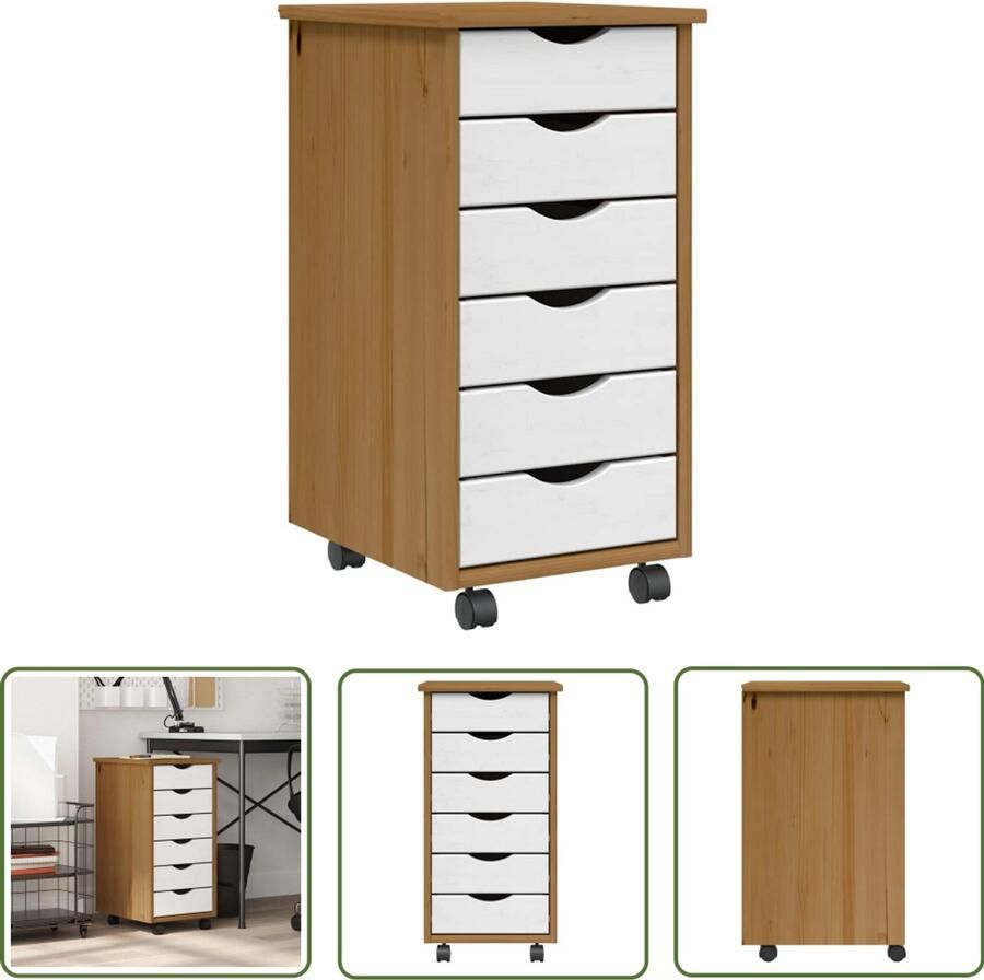 The Living Store Ladekast MOSS verrijdbaar massief grenenhout honingbruin Ladekast Opbergkast Houten Kast Grenenhouten Kast Multifunctionele Kast