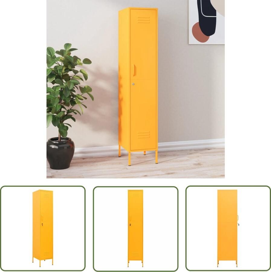 The Living Store Lockerkast Opbergkast 35x46x180 cm Mosterdgeel Lockerkast Opbergkast Metalen Kast Staalkast Mustard Yellow - Foto 2