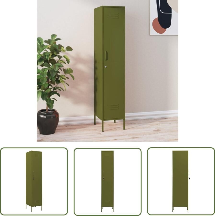 The Living Store Lockerkasten Opbergkast 35 x 46 x 180 cm Staal Olijfgroen Lockerkast Opbergkast Staalkast Groene Kast Metalen Kast