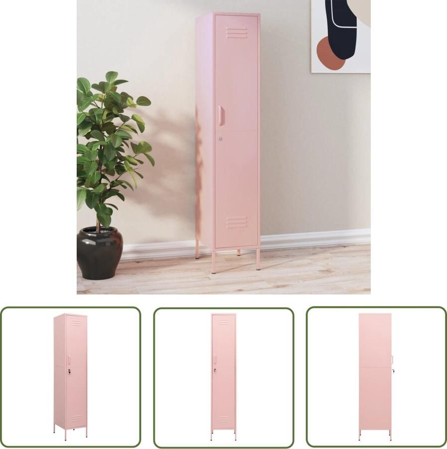 The Living Store Lockerkast Moderne opbergkast Roze 35 x 46 x 180 cm Staal Lockerkast Opbergkast Rozerood Metalen Kast Staalkast - Foto 2