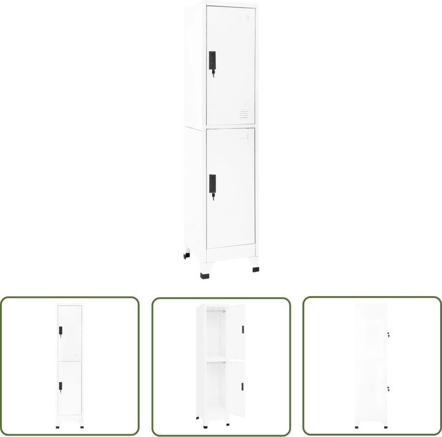 The Living Store Lockerkast Opbergkast 38 x 45 x 180 cm Wit Staal Lockerkast Opbergkast Kantooropstelling School Lockers Metalen Kast