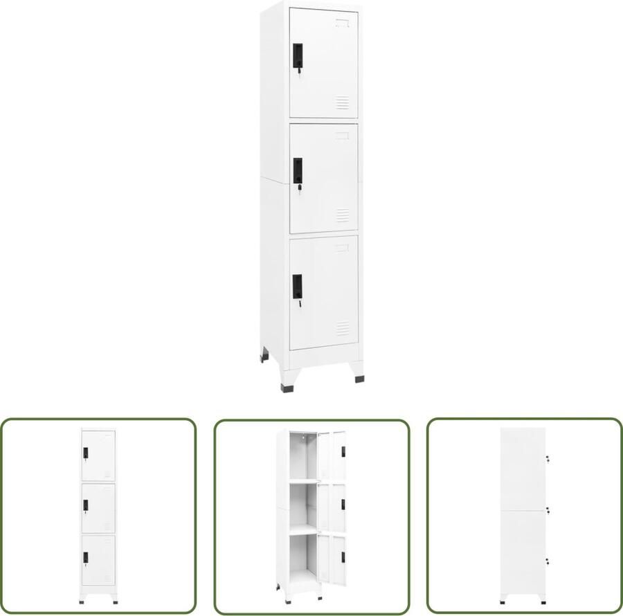 The Living Store Lockerkast Staal 38 x 45 x 180 cm Wit Lockerkast Opbergkast Metalen Kast Staalkast School Lockers