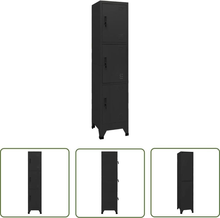 The Living Store Lockerkast Zwart Staal 38x45x180 cm Afsluitbare deuren Lockerkast Opbergkast Metalen Kast Staalkast School Lockers - Foto 2