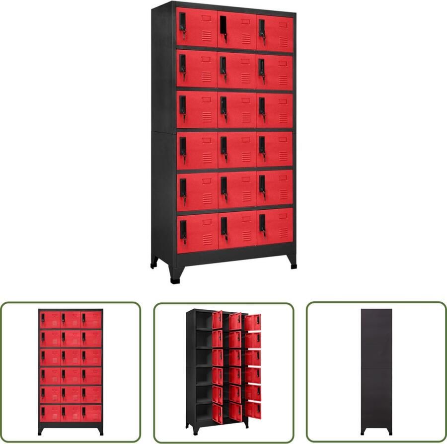 The Living Store Lockerkast 90x40x180 cm staal antracietkleurig en rood Lockerkast Opbergkast Kantooropslag School Lockers Metalen Kast - Foto 3