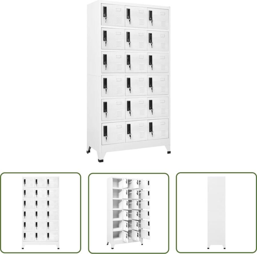The Living Store Lockerkast XXL Lockerkast 90 x 40 x 180 cm Wit Staal Lockerkast Opbergkast Metalen Kast Staalkast Wit Kast - Foto 2