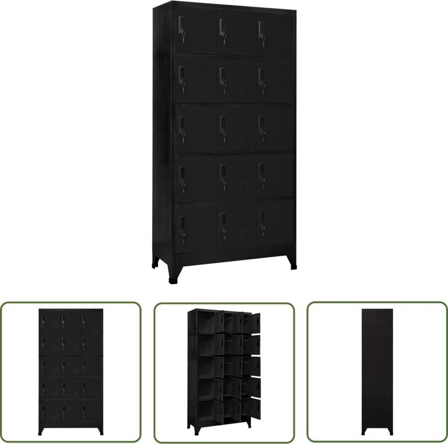 The Living Store Lockerkast 90x40x180 cm staal zwart Lockerkast Opbergkast Metalen Kast Staalkast Zwarte Kast - Foto 2