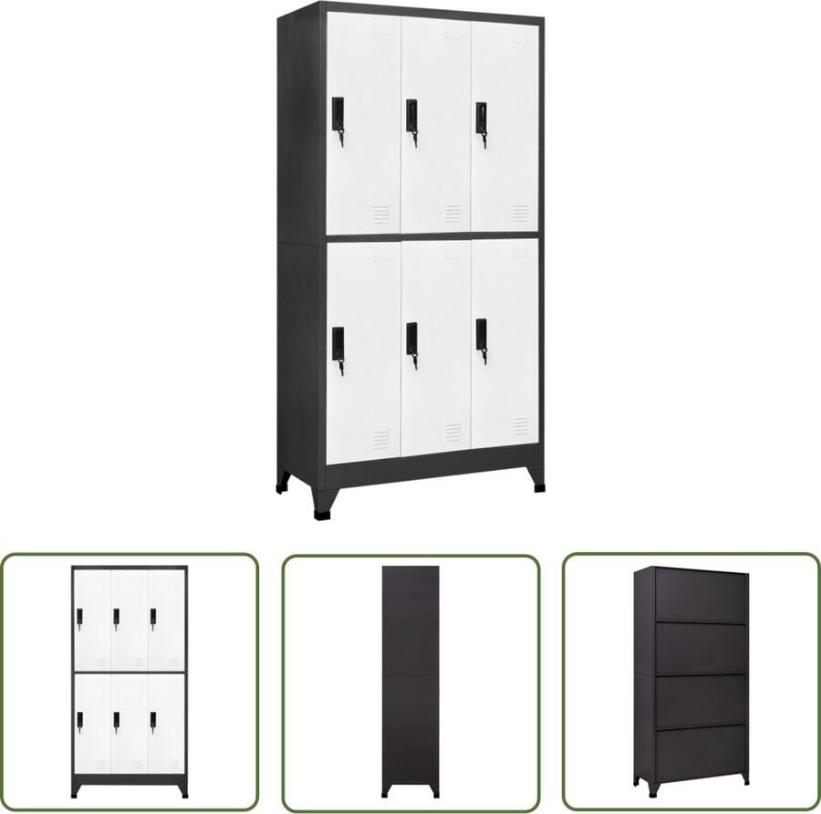 The Living Store Lockerkast | Afmetingen- 90 x 45 x 180 cm Kleur- Antraciet Wit Materiaal- Staal Ventilatieopeningen Labelhouders 6 Afsluitbare Deuren Draagvermogen per vak- 25 kg Totaal draagvermogen- 150 kg Montage vereist - Foto 2