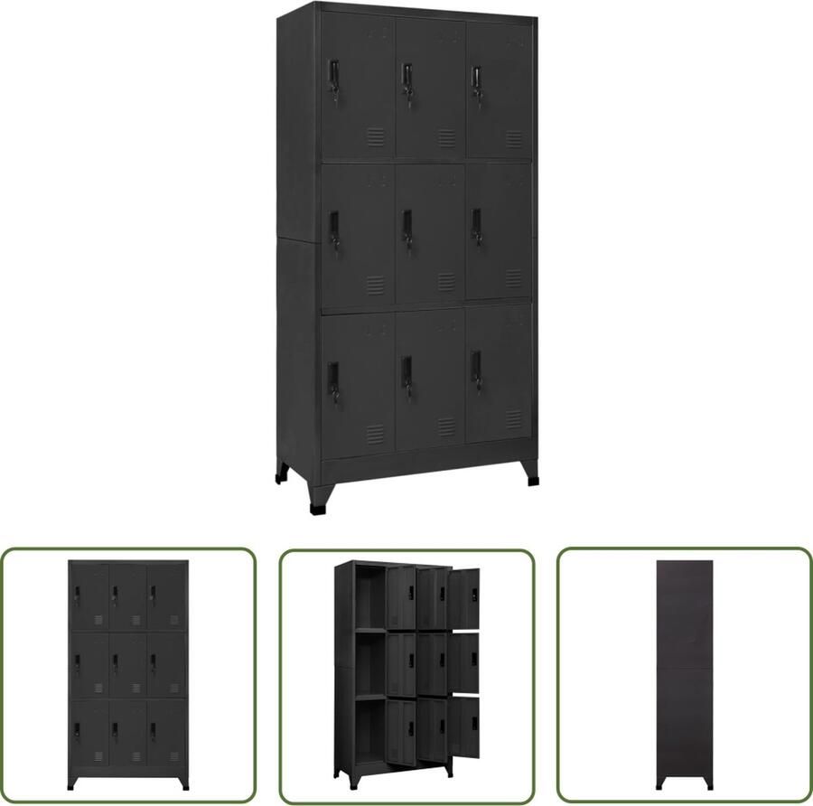 The Living Store Lockerkast 90x45x180 cm staal antracietkleurig Lockerkast Opbergkast Metalen Kast Staalkast Anthracietaarde Kleurtje - Foto 2