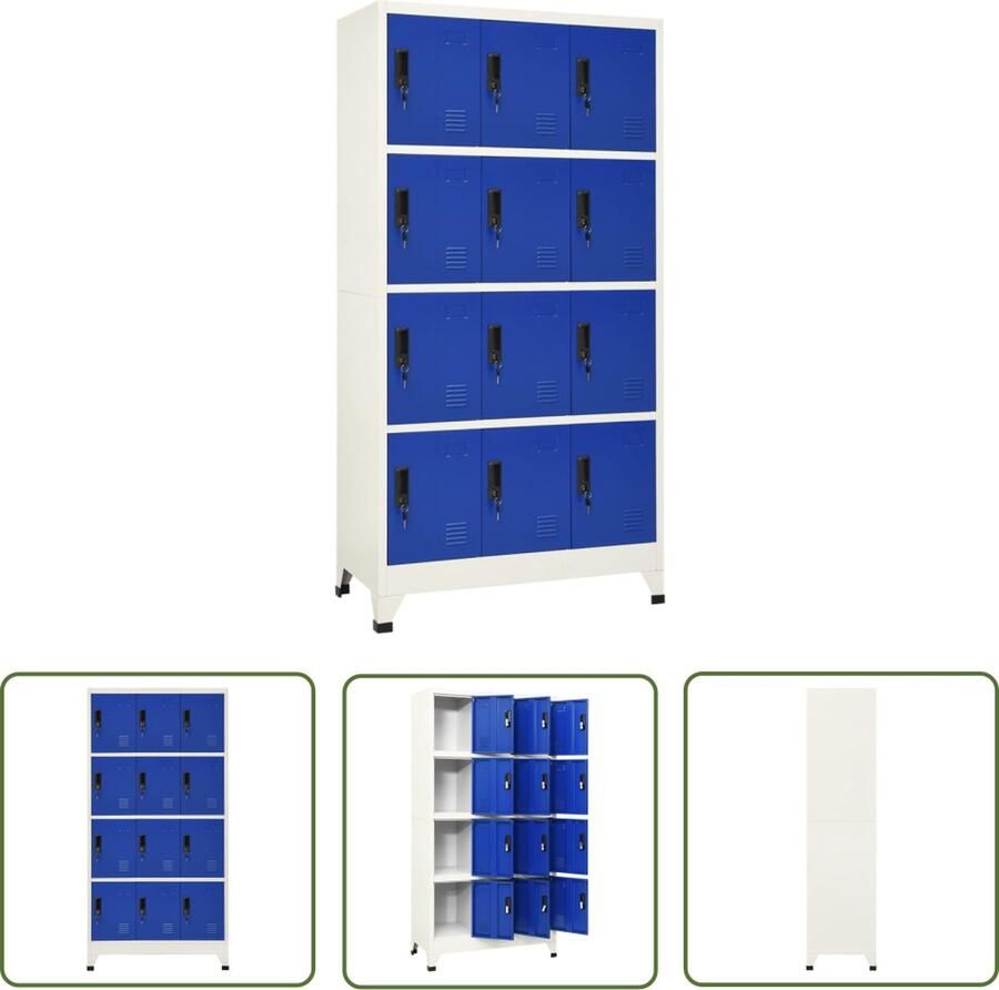 The Living Store Lockerkast Opbergkast 90x45x180 cm Staal Grijs Blauw Lockerkast Opbergkast Kantooropslag Metalen Kast Staalkast - Foto 2
