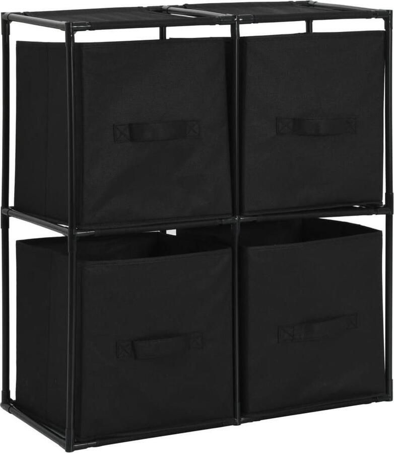 VidaXL -Opbergkast-met-4-stoffen-manden-63x30x71-cm-staal-zwart - Foto 2
