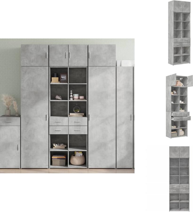 VidaXL Opbergkast Opbergkasten Hoge Opbergkast Hoge Kast Opbergkast 70x42 5x225 cm bewerkt hout betongrijs - Foto 2