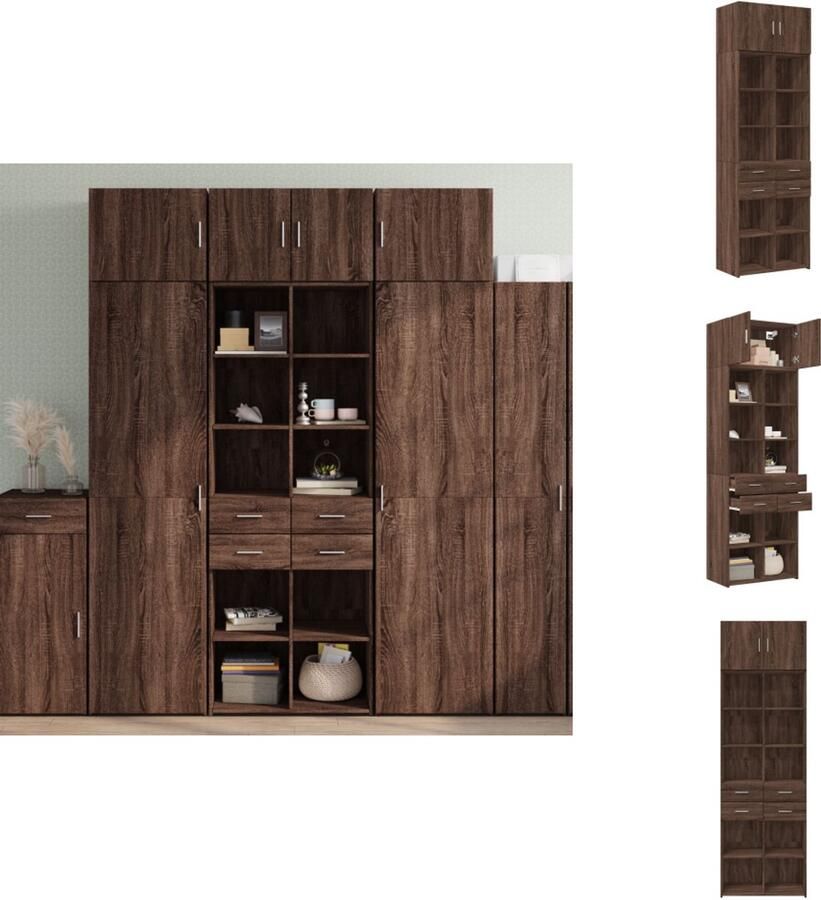 VidaXL Opbergkast Opbergkasten Hoge Opbergkast Hoge Kast Opbergkast 70x42 5x225 cm bewerkt hout bruin eikenkleurig - Foto 2