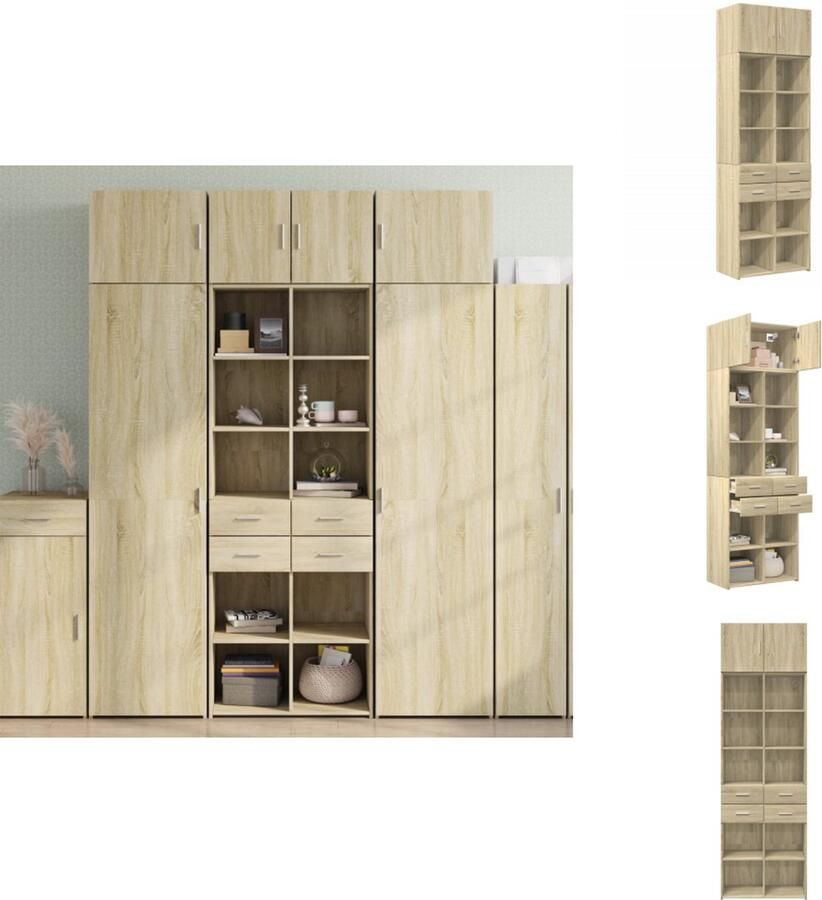 VidaXL Opbergkast Opbergkasten Hoge Opbergkast Hoge Kast Opbergkast 70x42 5x225 cm bewerkt hout sonoma eikenkleurig - Foto 2