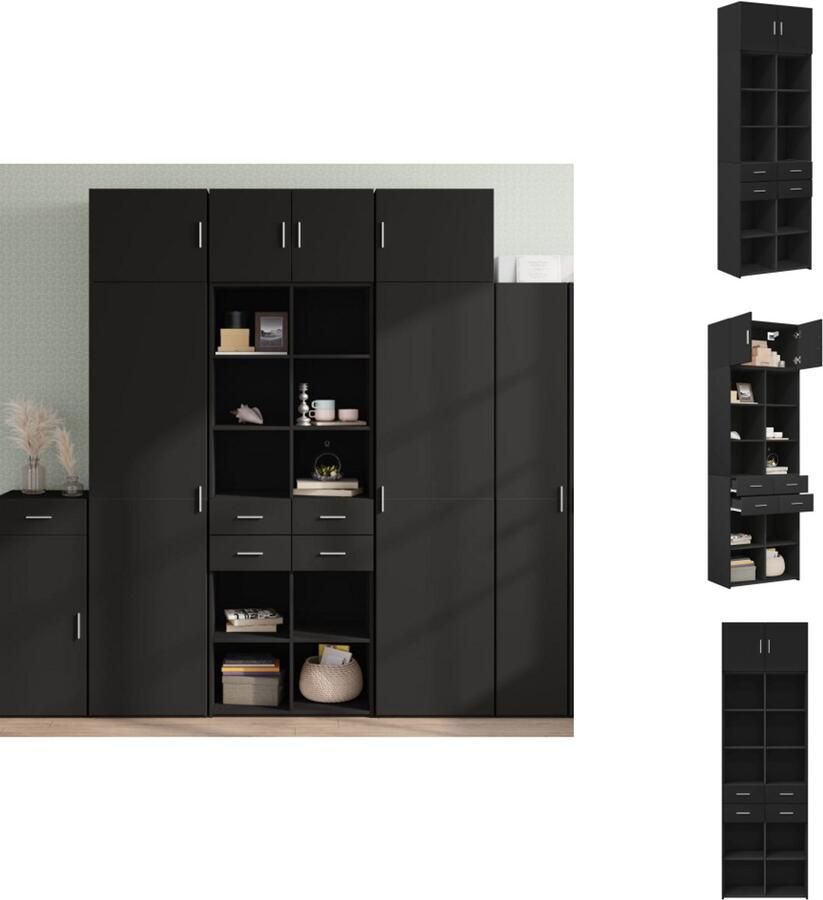 VidaXL Opbergkast Opbergkasten Hoge Opbergkast Hoge Kast Opbergkast 70x42 5x225 cm bewerkt hout zwart