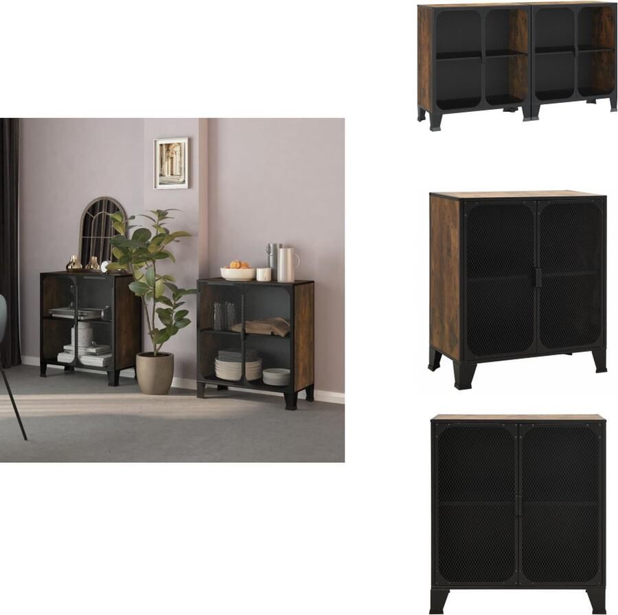 VidaXL Opbergkast Opbergkasten Metalen Kast Dressoir Opbergkasten 2 st 72x36x82 cm metaal en MDF rustiek bruin