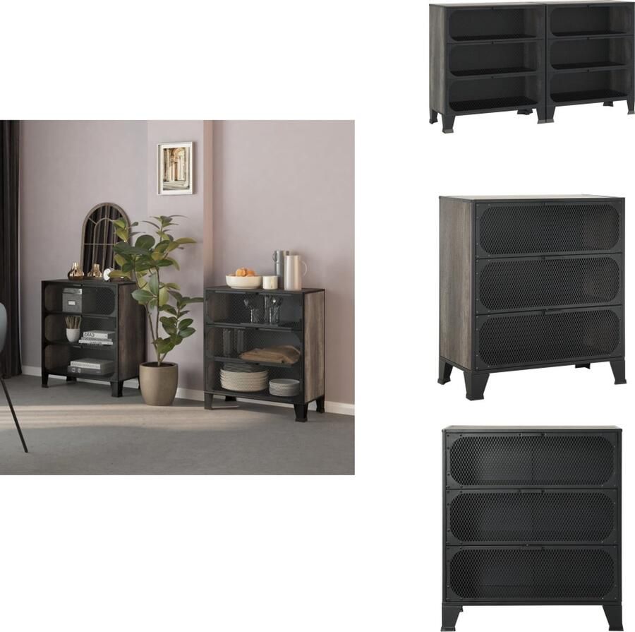 VidaXL Opbergkast Opbergkasten Metalen Kast Dressoir Opbergkasten 2 st 72x36x82 cm metaal en MDF grijs - Foto 2