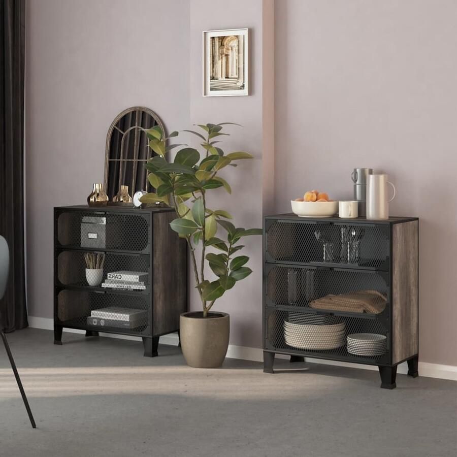 VidaXL Opbergkast Opbergkasten Metalen Kast Dressoir Opbergkasten 2 st 72x36x82 cm metaal en MDF grijs