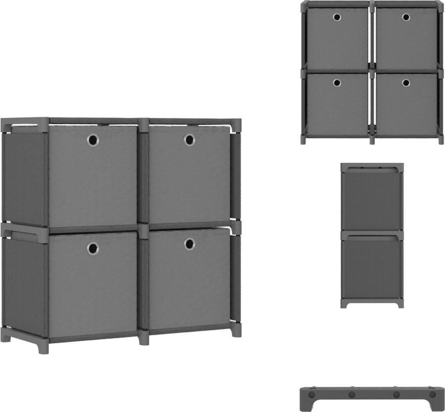 VidaXL Opbergkast Opbergkasten Opbergrek Opbergrekken Kast met 4 vakken met boxen 69x30x72 5 cm stof grijs - Foto 2