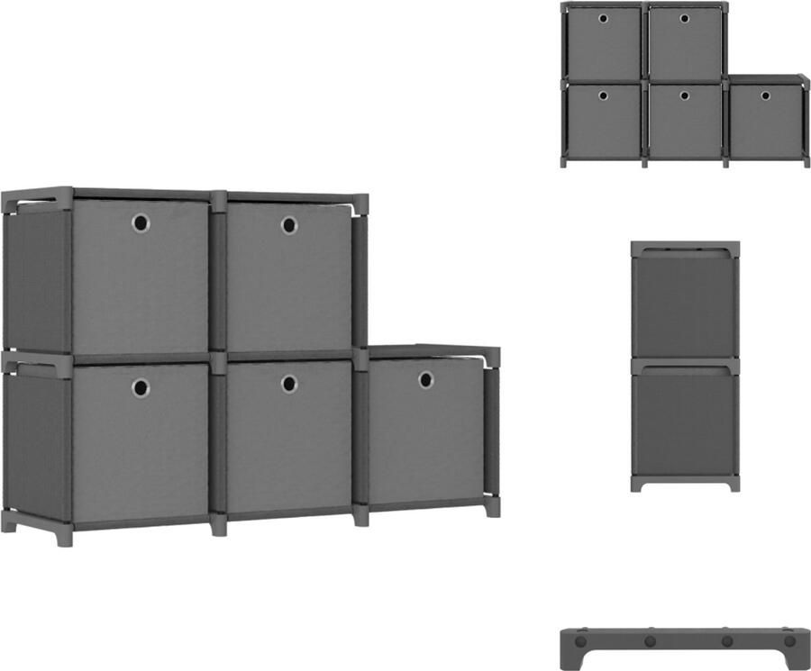 VidaXL Opbergkast Opbergkasten Opbergrek Opbergrekken Kast met 5 vakken met boxen 103x30x72 5 cm stof grijs