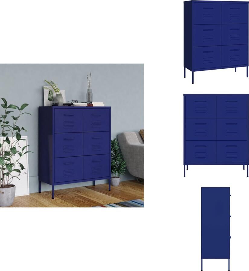 VidaXL Opbergkast Opbergkasten Opslagkast Opslagkasten Ladekast 80x35x101-5 cm staal marineblauw - Foto 2