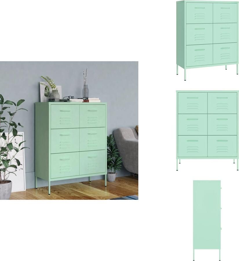 VidaXL Opbergkast Opbergkasten Opslagkast Opslagkasten Ladekast 80x35x101 5 cm staal mint - Foto 2
