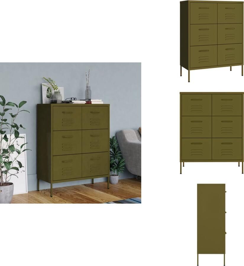 VidaXL Opbergkast Opbergkasten Opslagkast Opslagkasten Ladekast 80x35x101 5 cm staal olijfgroen - Foto 2