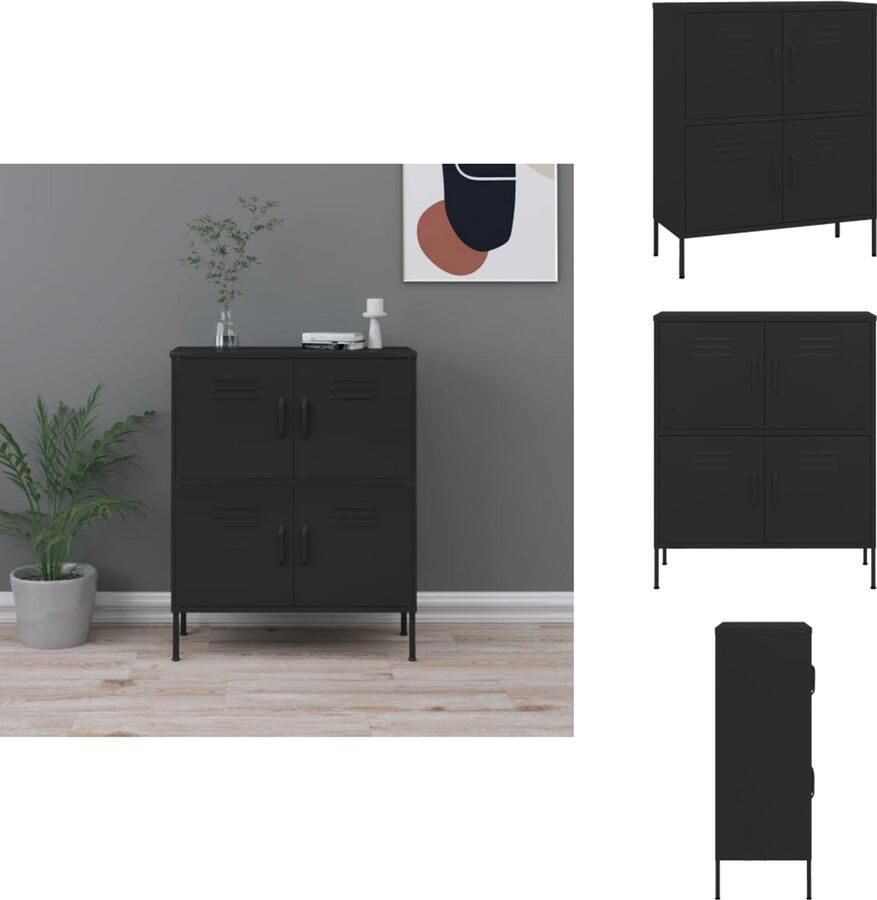 VidaXL -Opbergkast-80x35x101 5-cm-staal-zwart - Foto 3