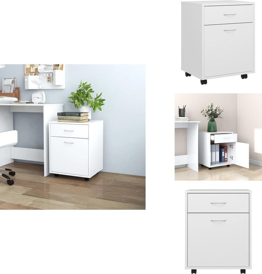 VidaXL Opbergkast Opbergkasten Rolbare Kantoorkast Rolbare Kantoorkasten Kast verrijdbaar 45x38x54 cm bewerkt hout wit