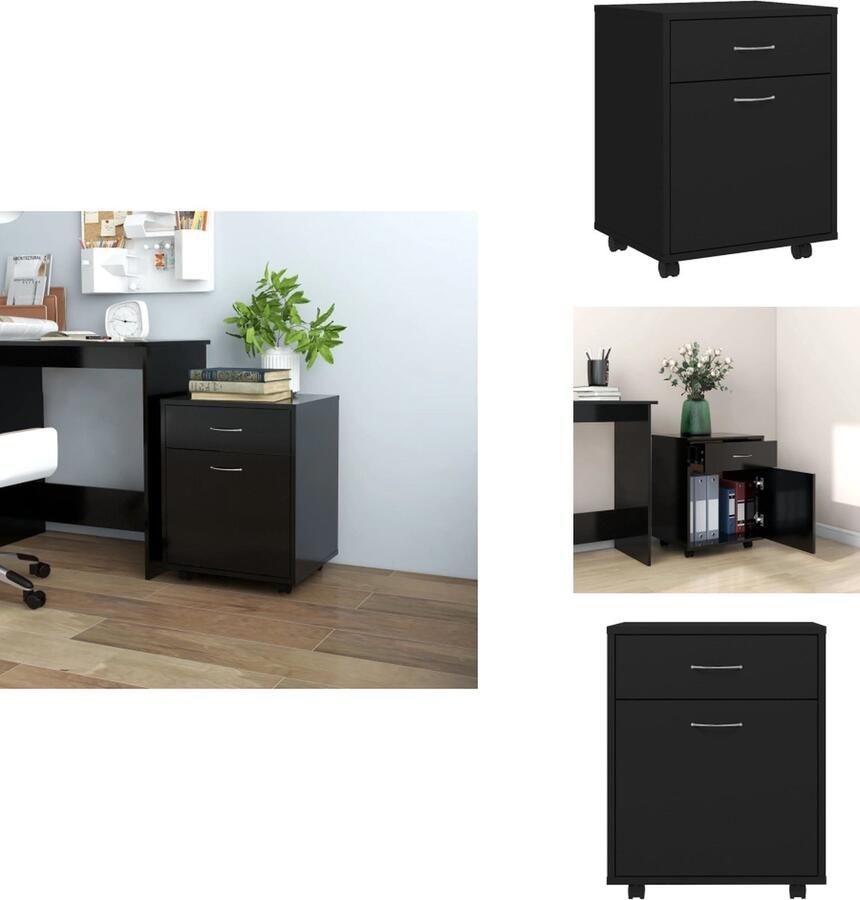 VidaXL Opbergkast Opbergkasten Rolbare Kantoorkast Rolbare Kantoorkasten Kast verrijdbaar 45x38x54 cm spaanplaat zwart