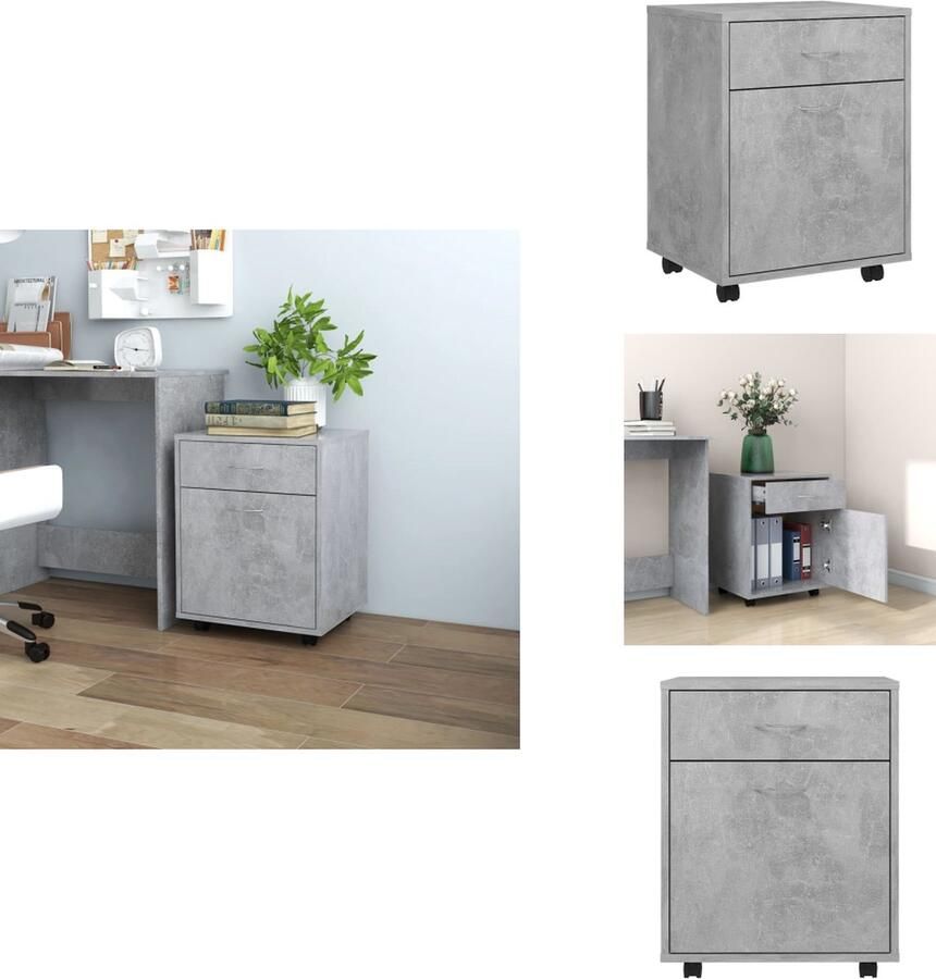 VidaXL Opbergkast Opbergkasten Rolbare Kantoorkast Rolbare Kantoorkasten Kast verrijdbaar 45x38x54 cm spaanplaat betongrijs