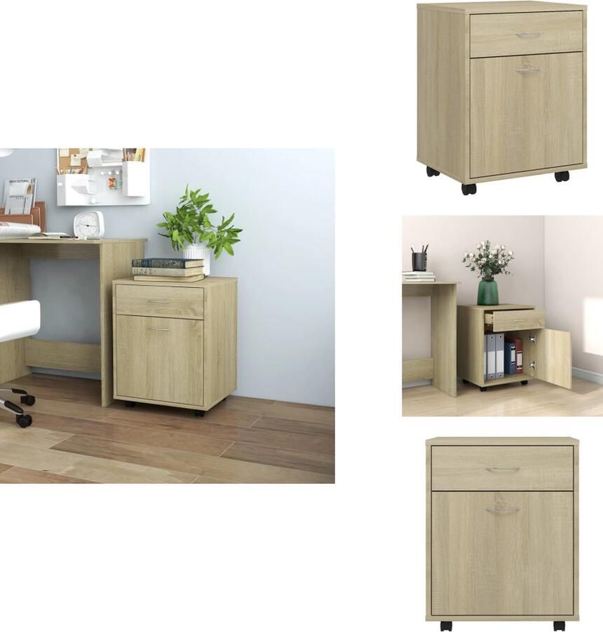 VidaXL Opbergkast Opbergkasten Rolbare Kantoorkast Rolbare Kantoorkasten Kast verrijdbaar 45x38x54 cm spaanplaat sonoma eikenkleurig
