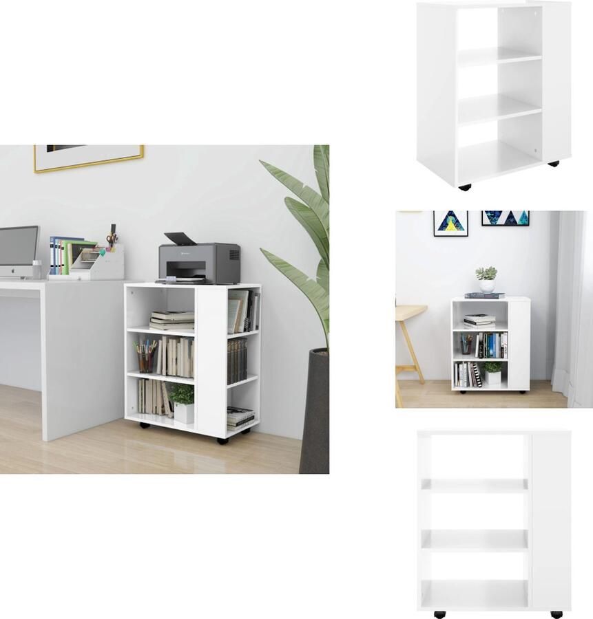 VidaXL Opbergkast Opbergkasten Rolbare Kantoorkast Rolbare Kantoorkasten Kast verrijdbaar 60x35x75 cm spaanplaat hoogglans wit