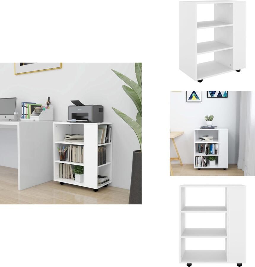VidaXL Opbergkast Opbergkasten Rolbare Kantoorkast Rolbare Kantoorkasten Kast verrijdbaar 60x35x75 cm bewerkt hout wit