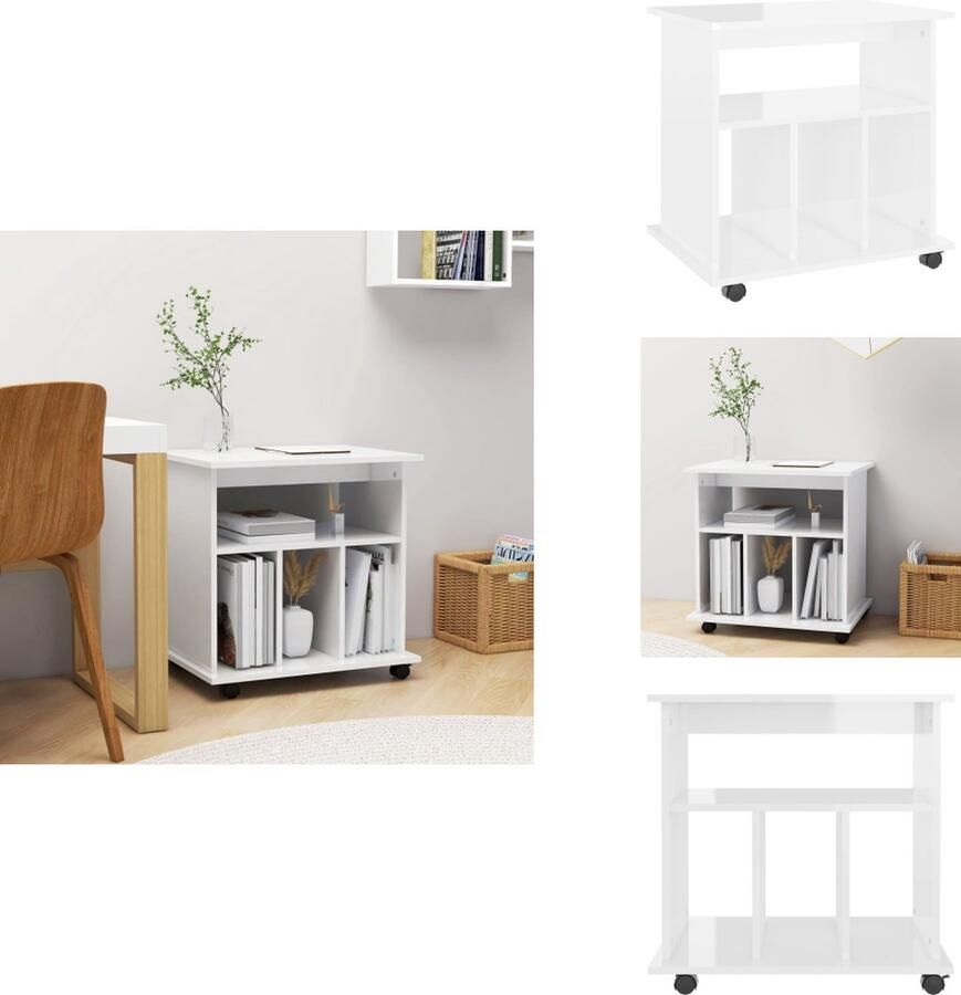 VidaXL Opbergkast Opbergkasten Rolbare Kantoorkast Rolbare Kantoorkasten Kast verrijdbaar 60x45x60 cm spaanplaat hoogglans wit