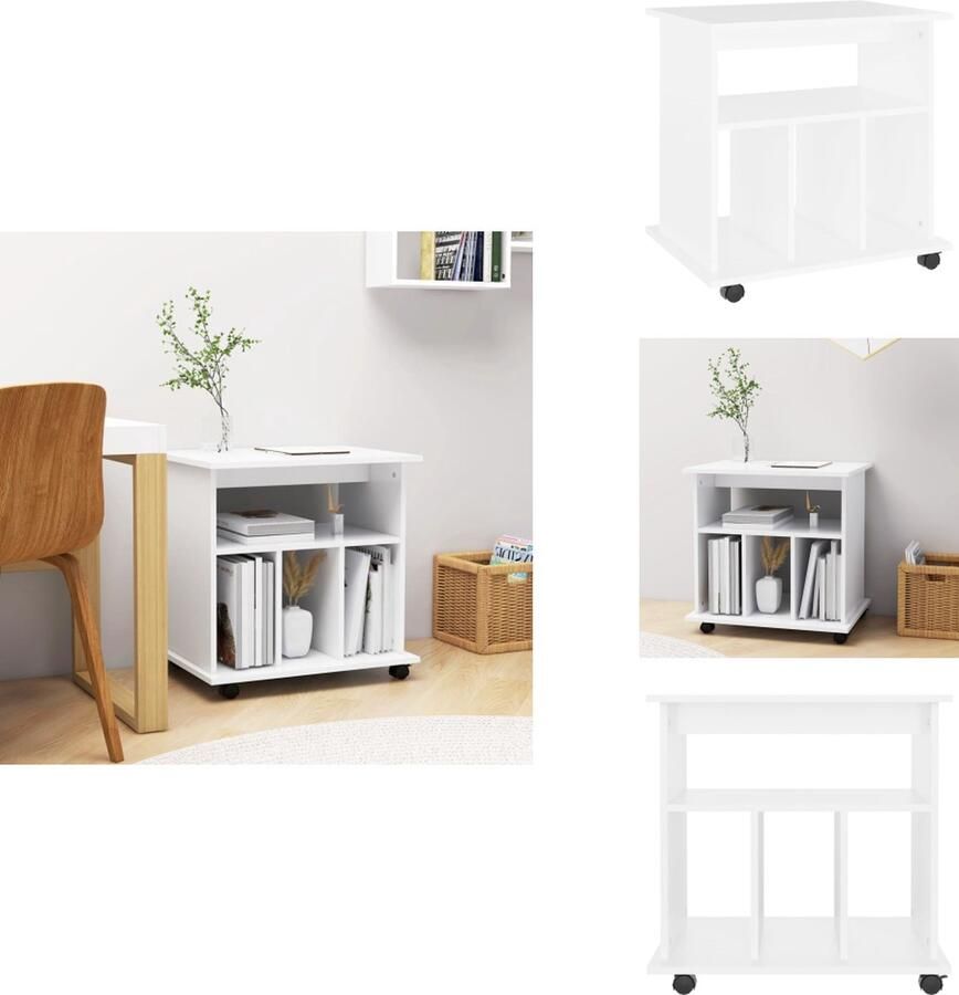 The Living Store verrijdbare kast 60 x 45 x 60 cm wit spaanplaat mobiel en multifunctioneel Rolkast Opbergkast Kasten Meubilair Houten Kast