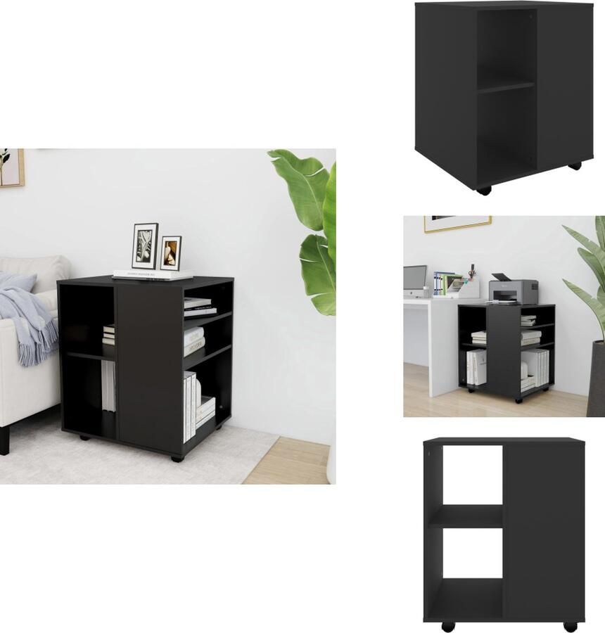 VidaXL Opbergkast Opbergkasten Rolbare Kantoorkast Rolbare Kantoorkasten Kast verrijdbaar 60x53x72 cm spaanplaat zwart