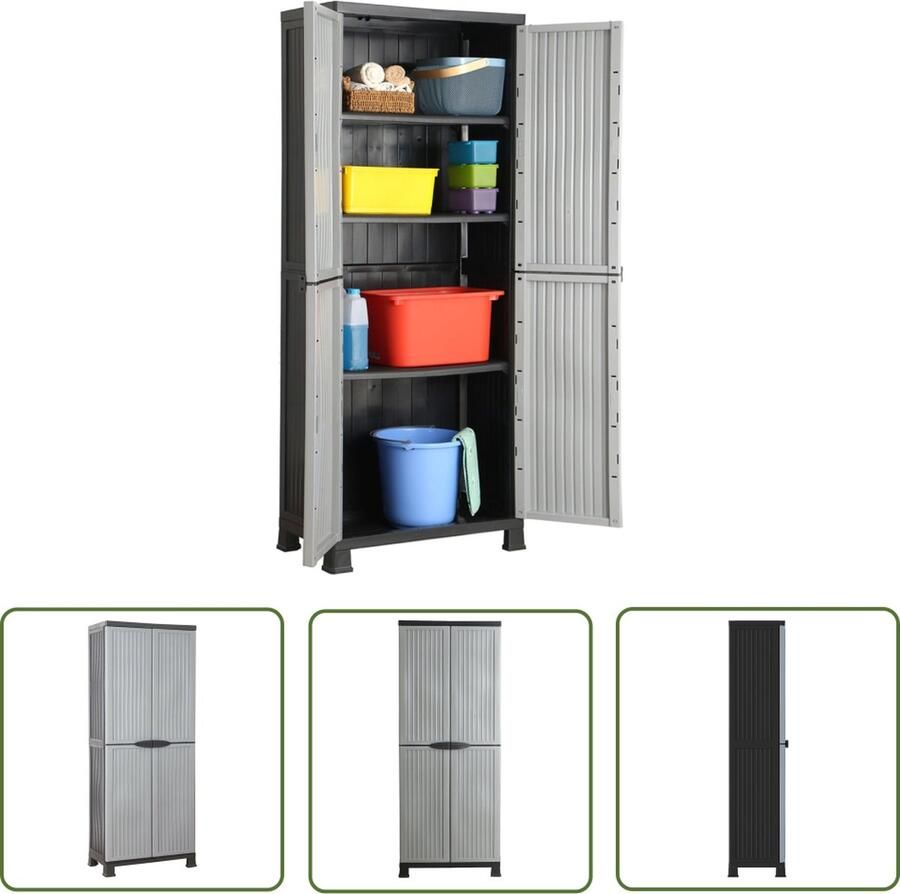 The Living Store opbergkast grijs kunststof 68 x 39 x 171.5 cm verstelbare schappen Opslagkast Opbergkast Kast Bergruimte Interieurdecoratie - Foto 2