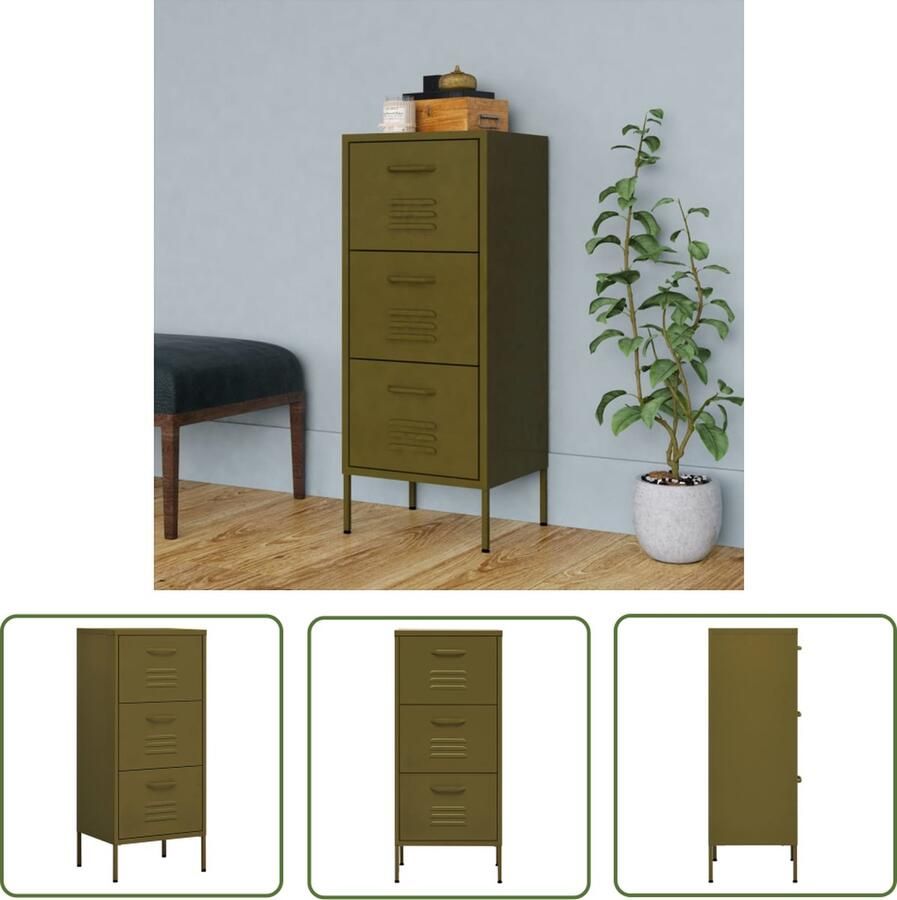 The Living Store Opbergkast X Bijzetkast 42.5 x 35 x 101.5 cm Olijfgroen Opslagruimte Opbergkast Dressoir Zijkast Metalen Kast - Foto 2