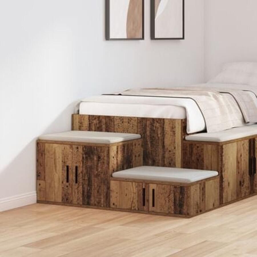 VidaXL Nachtkastjes Oud hout Massief hout metalen handvatten