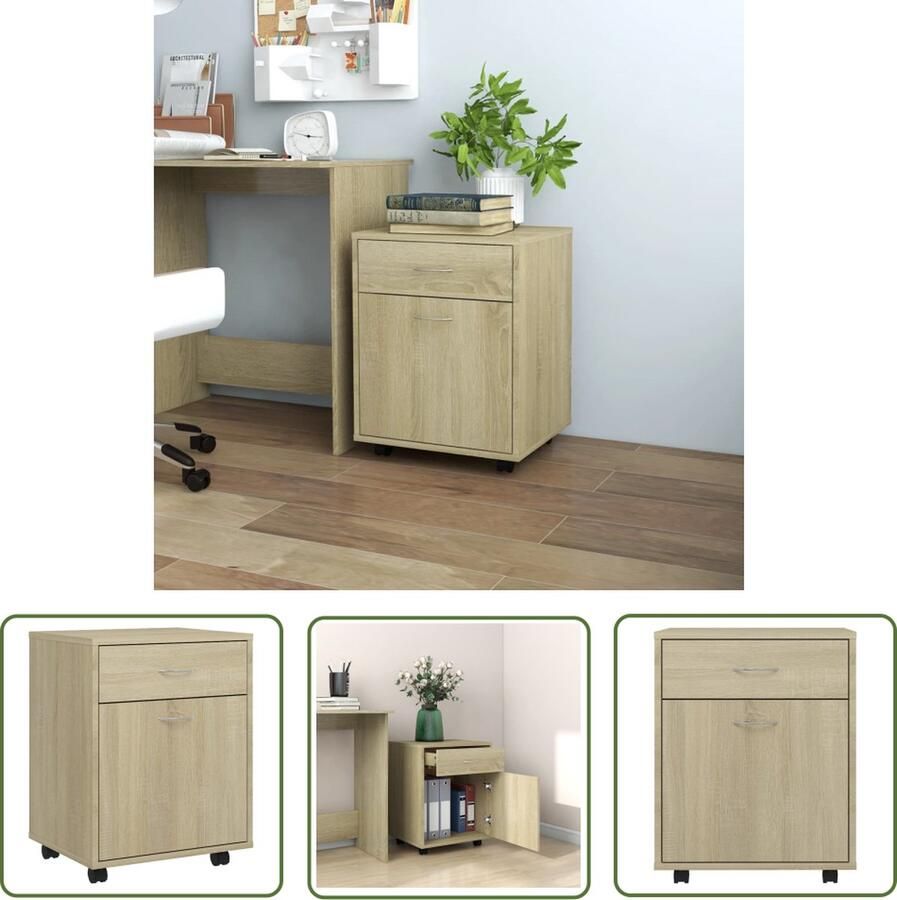 The Living Store Rolkast 45x38x54 cm bewerkt hout sonoma eikenkleurig Rolkast Opbergkast Kasten Houten Kast Salontafel - Foto 2