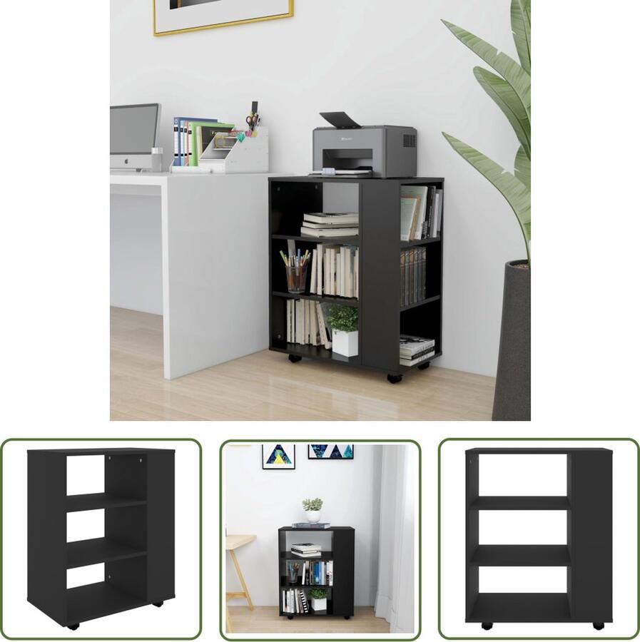 The Living Store Verrijdbare Kast Zwart 60 x 35 x 75 cm Duurzaam en mobiel Rolkast Opbergkast Kasten Meubilair Bureaukast - Foto 2