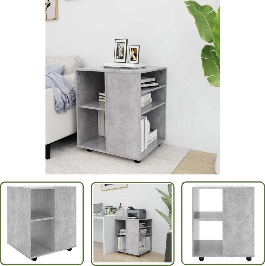 The Living Store Verrijdbare Kast Betongrijs 60 x 53 x 72 cm Duurzaam en Multifunctioneel Rolkast Opbergkast Kasten Meubilair Kantooraccessoires - Foto 2