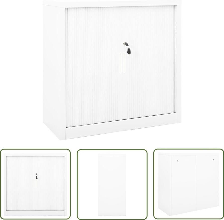 The Living Store Roldeurkast 90 x 40 x 90 cm wit staal met schuifdeuren Rolladeurkast Opbergkast Kast Schuurdeur Metalen Kast - Foto 2