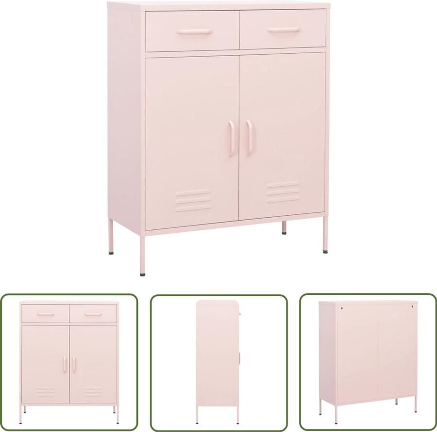 VidaXL Opbergkast Roze Staal 80x35x101 5 cm Opslagkast Rozenkleurige Kast Metalen Kast Staalkast Inbouwkast Woonaccessoires Meubilair - Foto 2